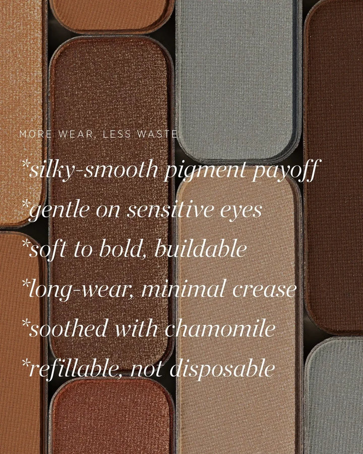 Nahaufnahme der fünf schimmernden Lidschattenfarben der Ere Perez Chamomile Eye Palette