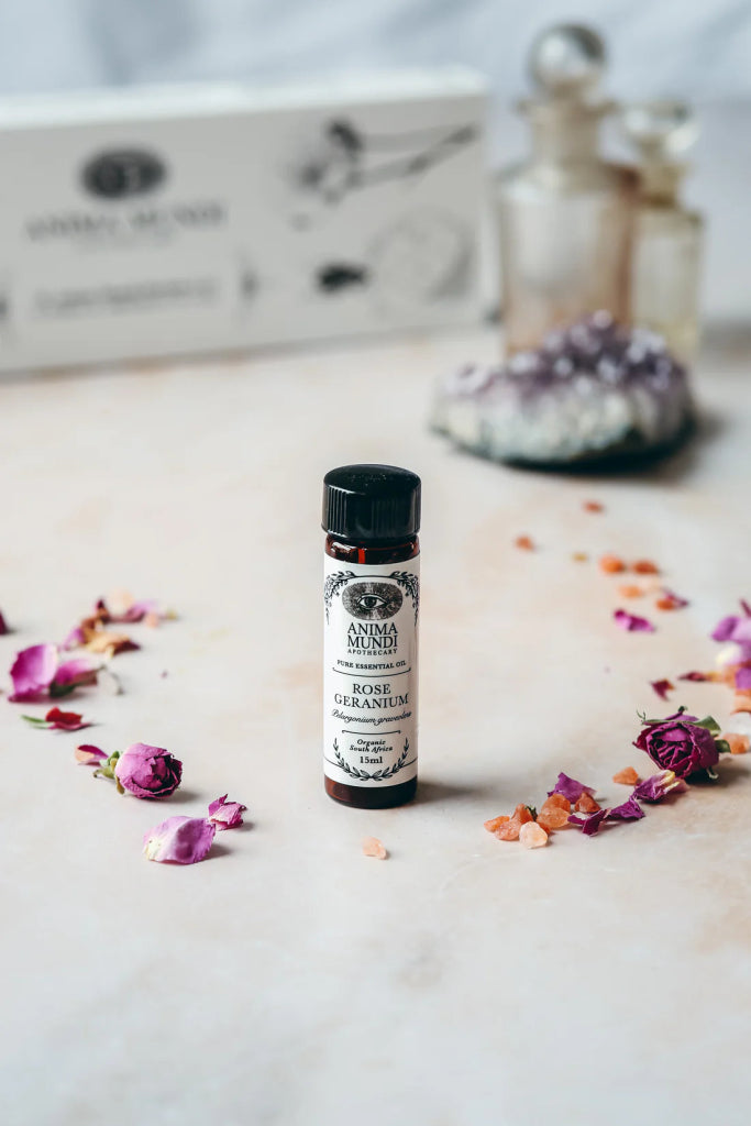 Rose Geranium Essential Oil Still Life