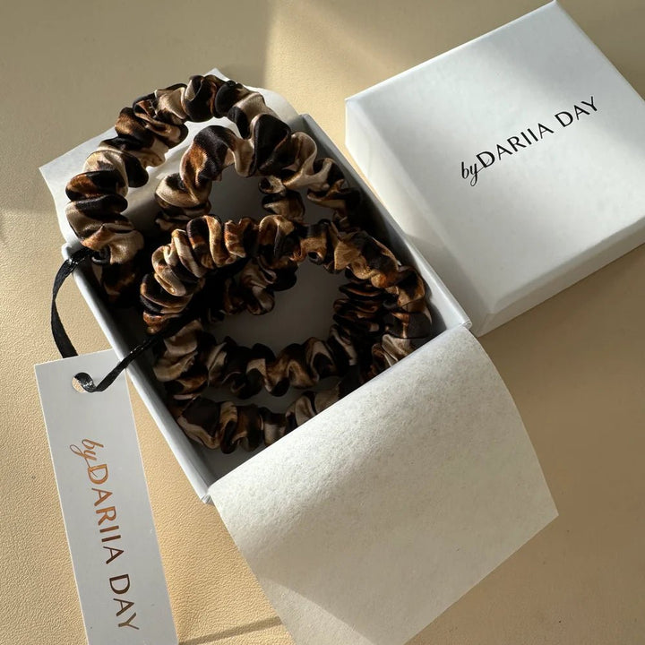 Silk Scrunchie Set - 3 x Leopard Größe XS - Blanda Beauty