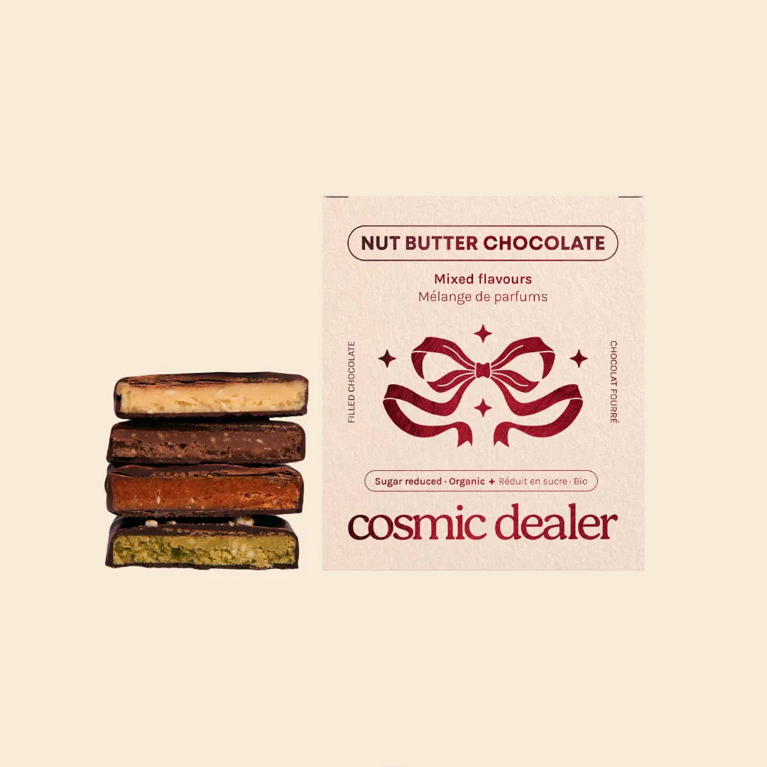 Cosmic Dealer Mixed Flavours Festive Box mit vier verschiedenen Chakra Chocolates