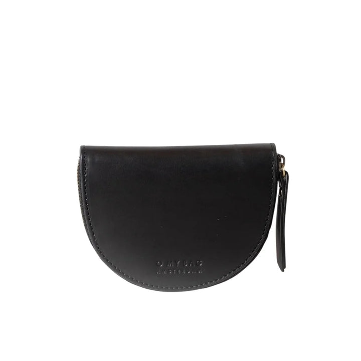 O My Bag Laura Coin Purse Black – kleine schwarze Münzgeldbörse aus glattem Echtleder mit Reißverschluss und eleganter Halbmondform