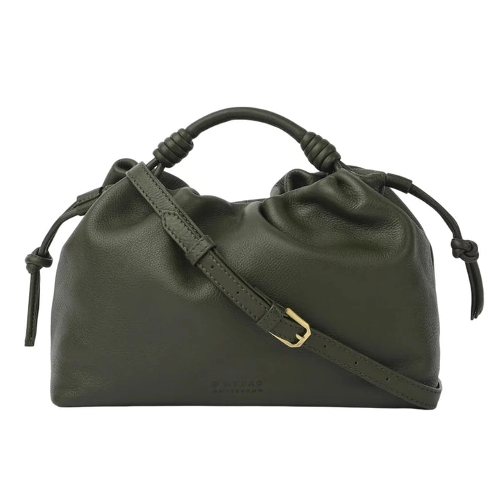 O My Bag Kiki Midi Moss – olivgrüne Ledertasche aus weichem Echtleder mit Knotendetails und Crossbody-Riemen