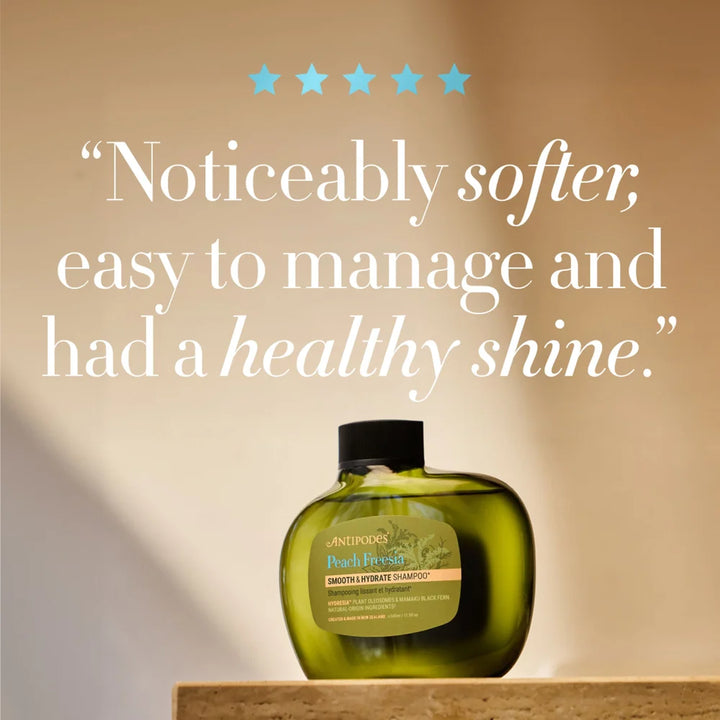 Antipodes Peach Freesia Conditioner mit Hinweis auf bessere Kämmbarkeit