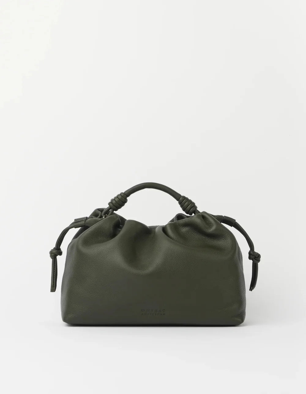 O My Bag Kiki Midi Moss – Vorderansicht der olivgrünen Echtledertasche mit kurzem Ledergriff