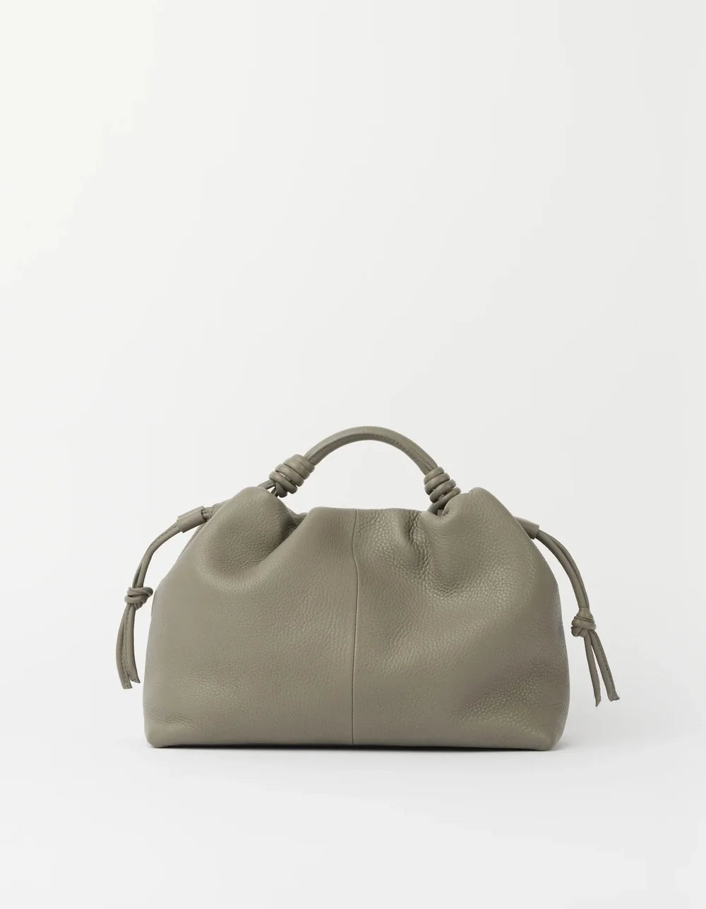 O My Bag Kiki Midi Clay – Vorderansicht mit kurzem Ledergriff und seitlichen Knotendetails