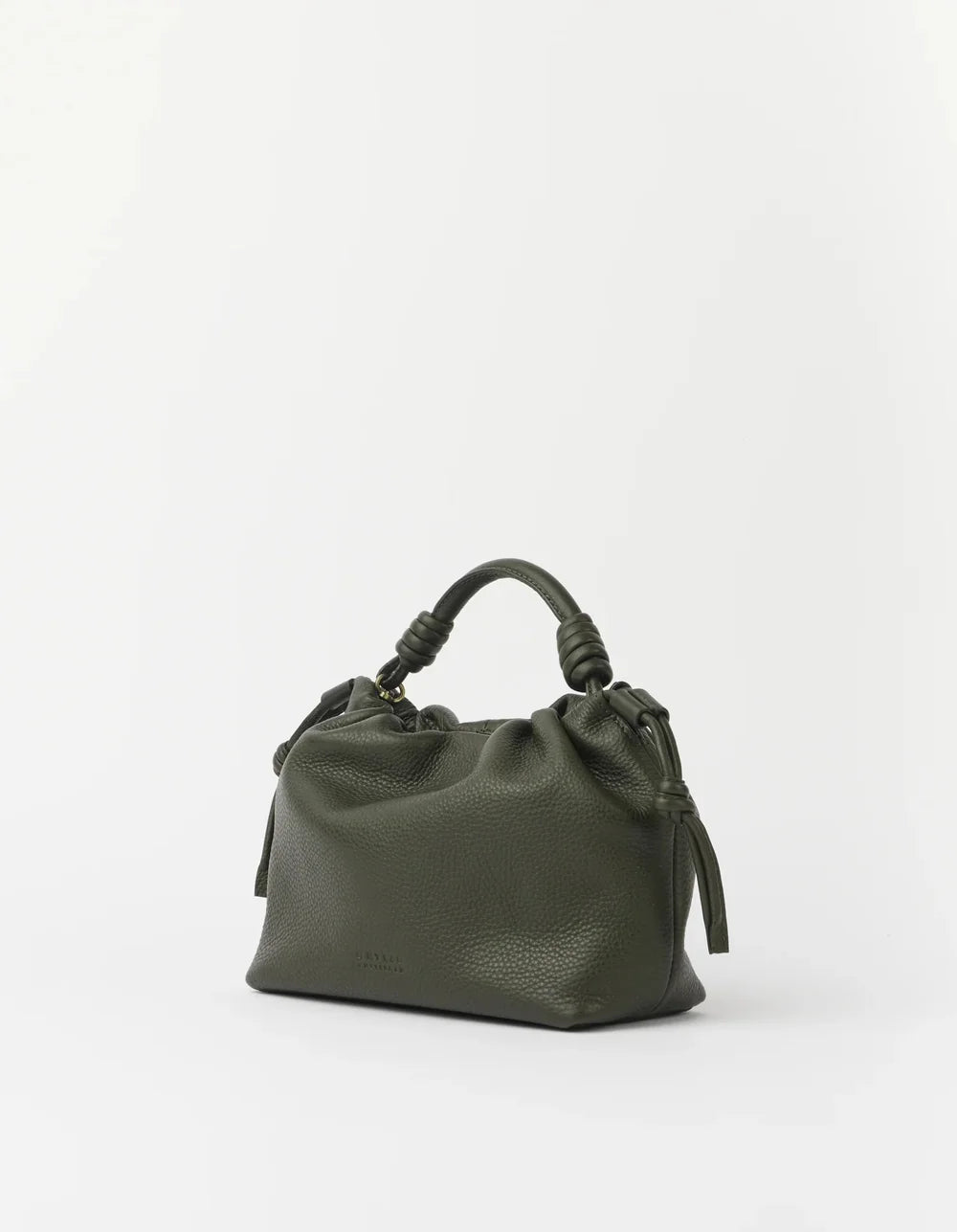 O My Bag Kiki Mini Moss – Seitenansicht mit weich gerafftem Leder und geknoteten Bändern