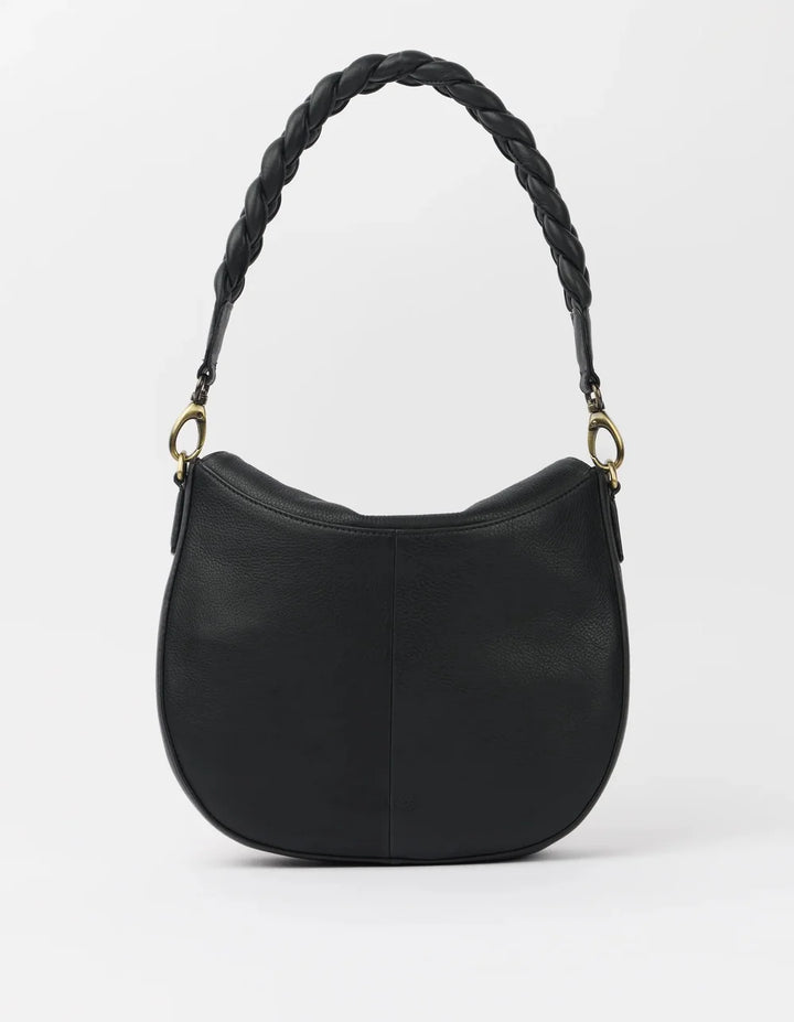 Schwarze O My Bag Lana Schultertasche mit geflochtenem Lederhenkel – Vorderansicht