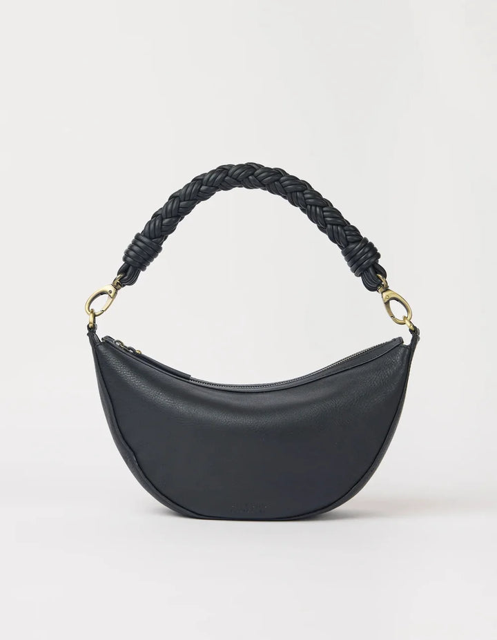 O My Bag Leo Midi Twisted – Rückansicht der schwarzen Echtledertasche