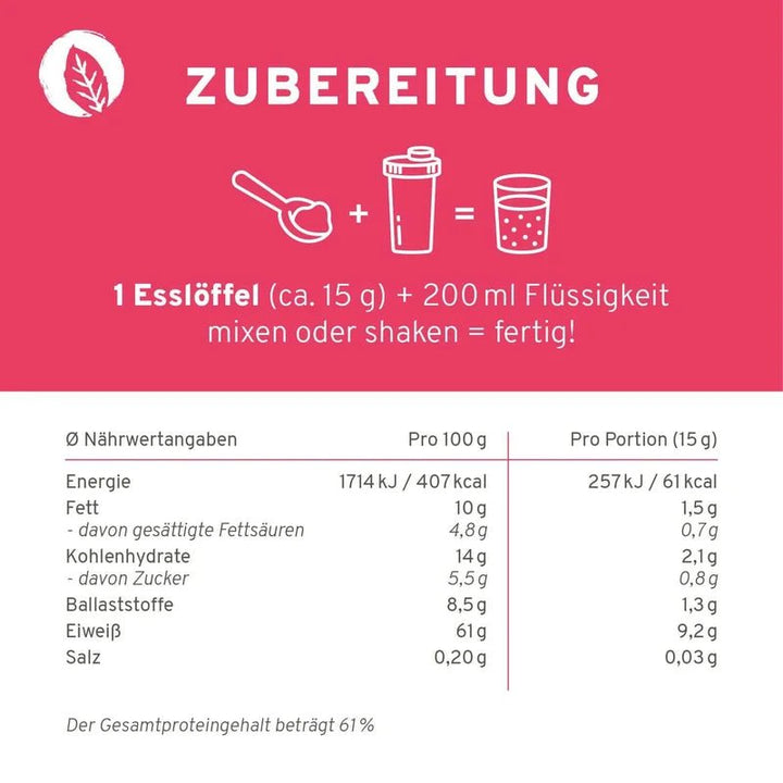 Veganer Protein Mix Erdbeere + Himbeere 450 g - Blanda Beauty