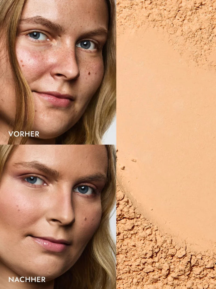 Und Gretel Wolken Refillable SPF 50+ Compact Powder - Medium 02 Vorher und Nachher